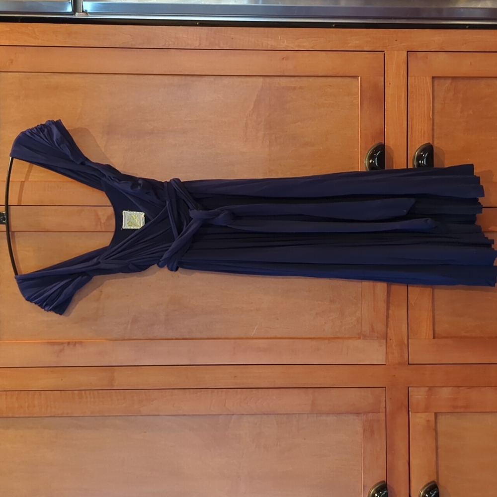 C.Keer for Anthropologie Navy Blue Goddess Wrap Dress Small